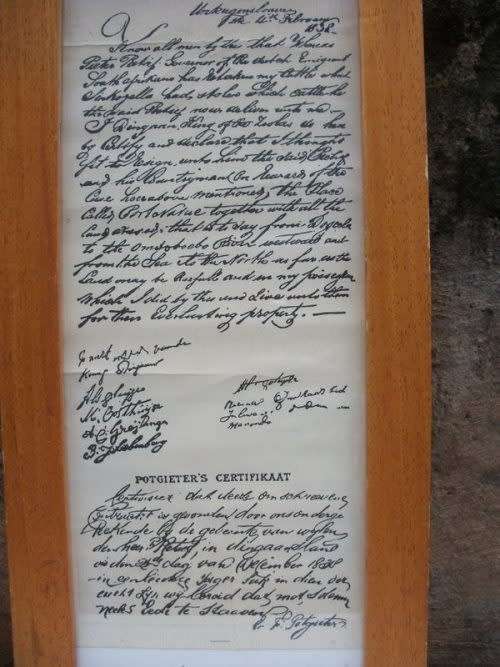 Deed of Cession between Piet Retief and Dingaan on 4 Feb 1838 - Copy framed behind glass