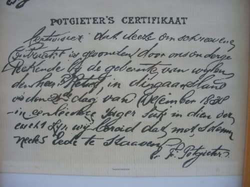Deed of Cession between Piet Retief and Dingaan on 4 Feb 1838 - Copy framed behind glass