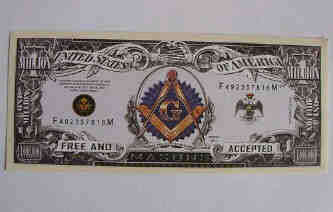 5 X  UNC FREEMASON 1 MILLION DOLLAR NOVELTY BILLS !!!! BID PER BILL !!!