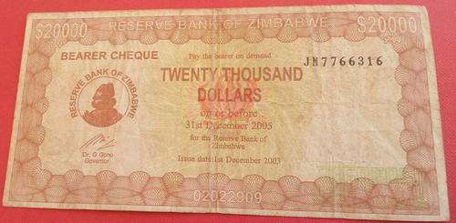 2005 ZIMBABWE TWENTY THOUSAND DOLLARS NOTE,GOOD CONDITION
