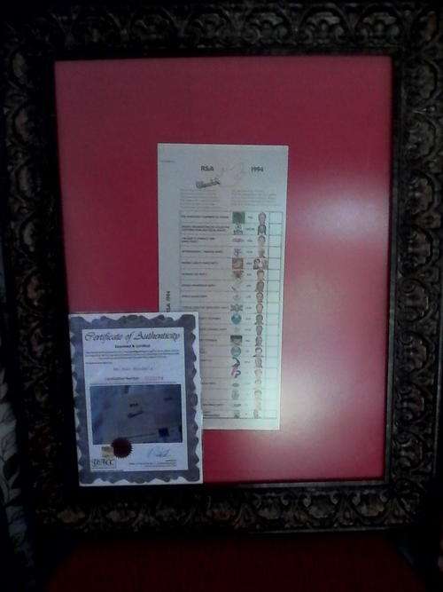 RARE PIECE 1994 RSA BALLOT PAPER SIGNED BY NELSON MANDELA WITH CERTIFICATE OF AUTHENTICITY.