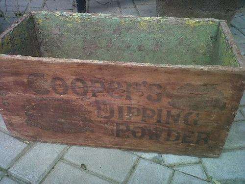RARE 1920'S ANTIQUE COOPER'S DIPPING POWDER SOLID WOOD ORIGINAL BOX