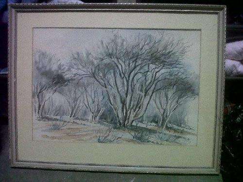 STUNNING 1964 WATERCOLOR FRAMED PAINTING SIGNED `on the schmidt drift road outside Kimberley`