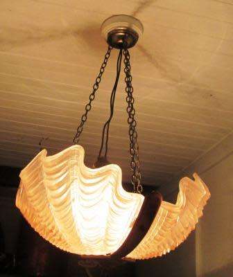 WOW ART DECO SHELL SHAPED GLASS.BRASS AND COPPER CEILING LIGHT