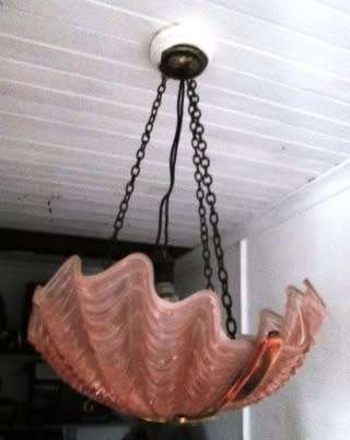 WOW ART DECO SHELL SHAPED GLASS.BRASS AND COPPER CEILING LIGHT