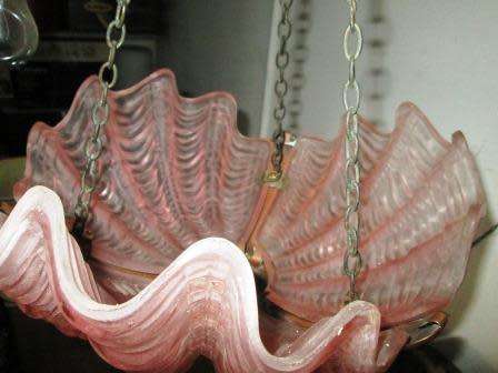 WOW ART DECO SHELL SHAPED GLASS.BRASS AND COPPER CEILING LIGHT