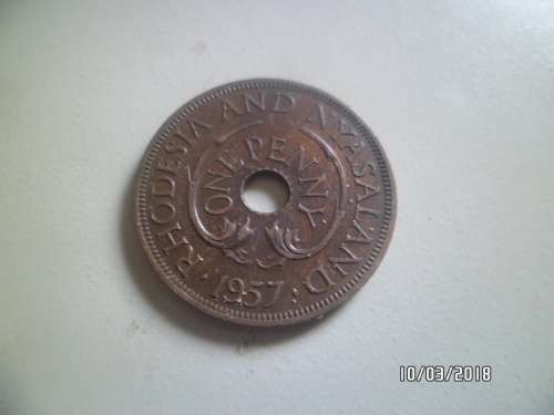 Rhodesia AND NYASALAND ONE PENNY 1957 coin