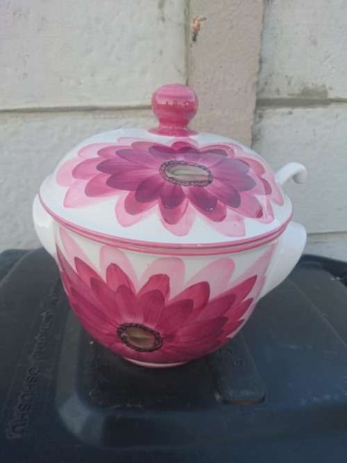 LOVELY BIG PORTUGUESE HAND PAINTED BOWL WITH SPOON