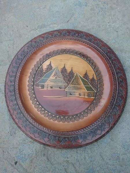 Carved wood plate