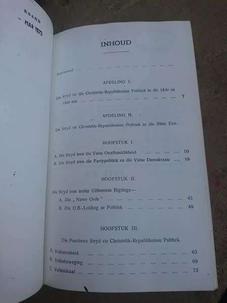 Die Stryd vir Christelik-Republikeinse Politiek in Suid-Afrika geteken met datum 25/11/91 deur (Prof