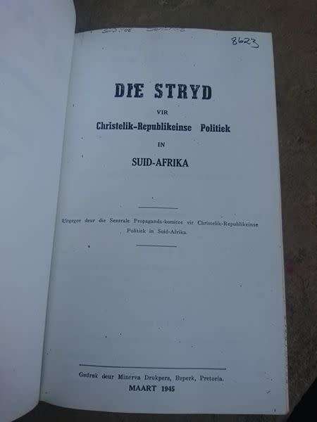 Die Stryd vir Christelik-Republikeinse Politiek in Suid-Afrika geteken met datum 25/11/91 deur (Prof