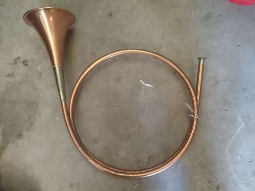 Antique Copper And Brass Hunting Horn Curved Decorative Hunt Scene Decor