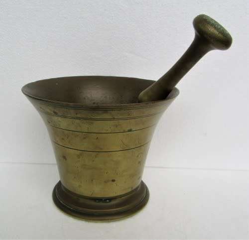 ANTIQUE BRASS PESTLE AND MORTAR USED IN SA CHEMIST 1800s