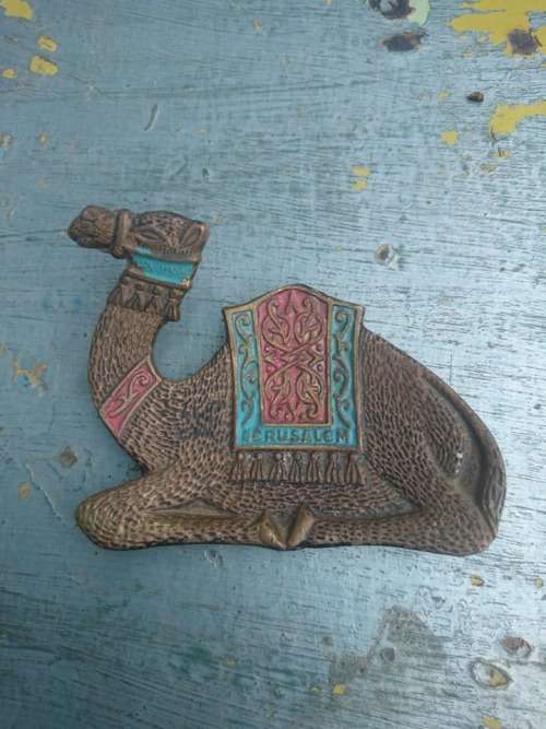 Vintage Brass and Enamel Camel Trinket Dish Ashtray Jerusalem Israel Judaica