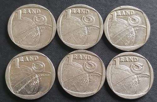 6 x 2002 Johannesburg World Summit R1.00 coins! Bid per coin