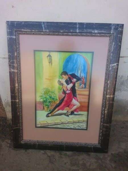 LOVELY FRAMED WATERCOLOR PAINTING BY L.MULETSKA TANGO EN BS AS 2006