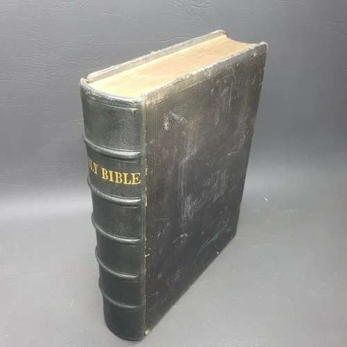 Large Antique 1860 Leather Bound English Family Bible!!!