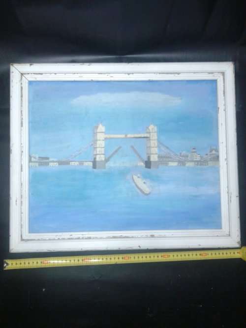 JACK NEWMAN - TOWER BRIDGE LONDON - VINTAGE WOODEN FRAME 60cm x 38cm