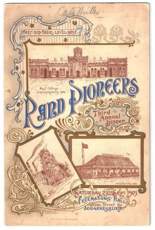 Rand Pioneers Third Annual Dinner Programme (also Jameson Raid and Anglo-Boer War Interest)