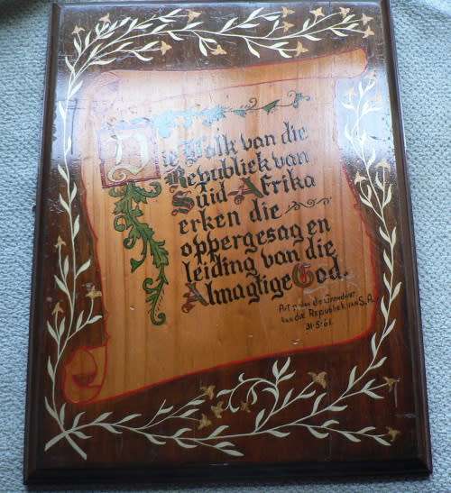 GEDENKBORD uit Afrikaner geskiedenis
