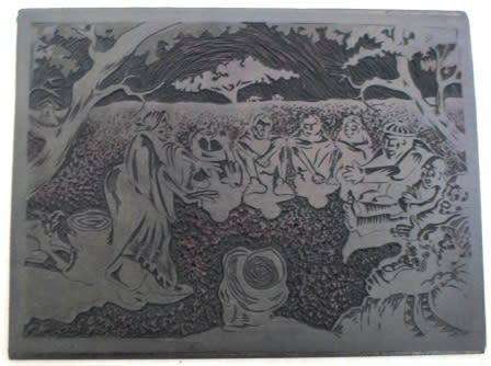 SUPER RARE FIND!!! TIMOTHY ZANTSI LINOCUT PRINTING BLOCK 395 X 290mm