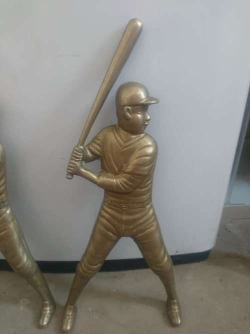 RARE FIND TWO BRASS BASEBALL PLAYER FIGURES FOR HANGING ON THE HALL SIZE 37CM,BID PER ITEM