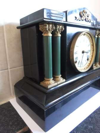 Antique Working 1882 ANSONIA Black Iron Victorian Pillar Column Mantel Clock