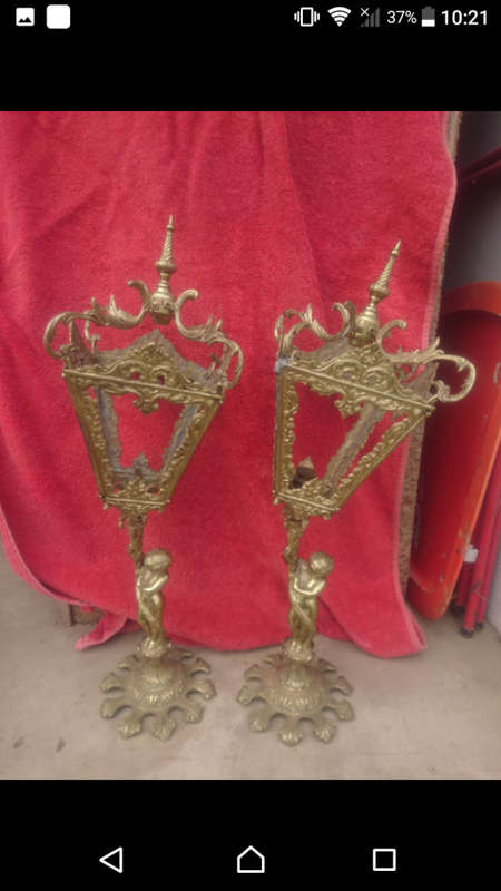 Please Note One Lamps Top Section Needs Restoration to the Brass