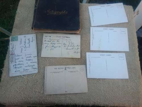 SWEET LITTLE AUTOGRAPH BOOK WITH POSTCARDS BELONGED TO JESSIE ELLIS 1920.COVER LOSE