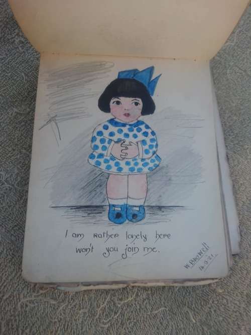 SWEET LITTLE AUTOGRAPH BOOK WITH POSTCARDS BELONGED TO JESSIE ELLIS 1920.COVER LOSE