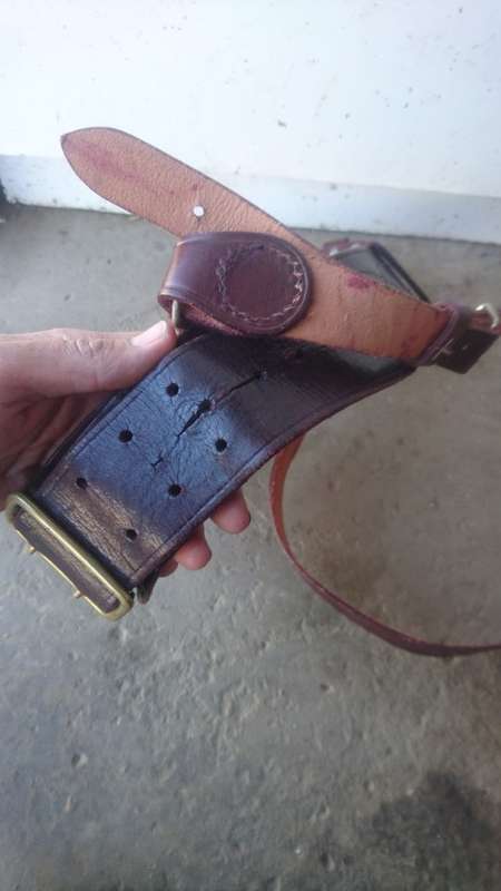 Old traffic officer leather sam belt