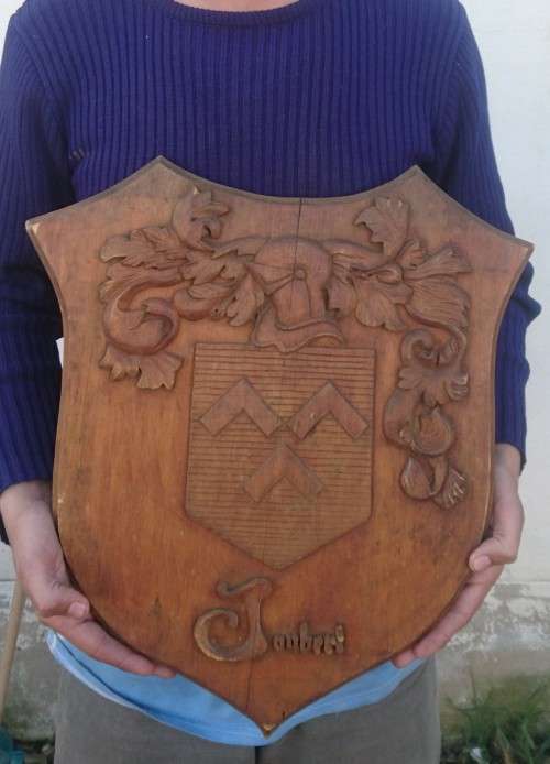 Huge carved in wood Joubert family crest 45cm tall
