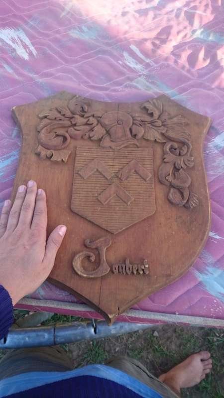 Huge carved in wood Joubert family crest 45cm tall
