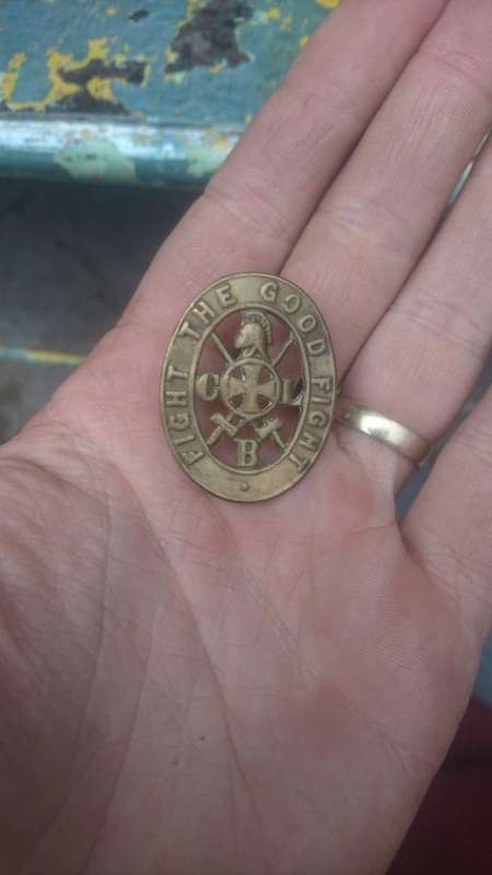 Church Lads Brigade Fight the Good Fight Cap Badge lugs in tact