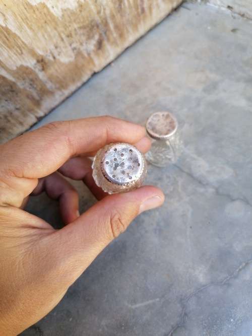 Vintage cut glass with silver lid salt and pepper holder