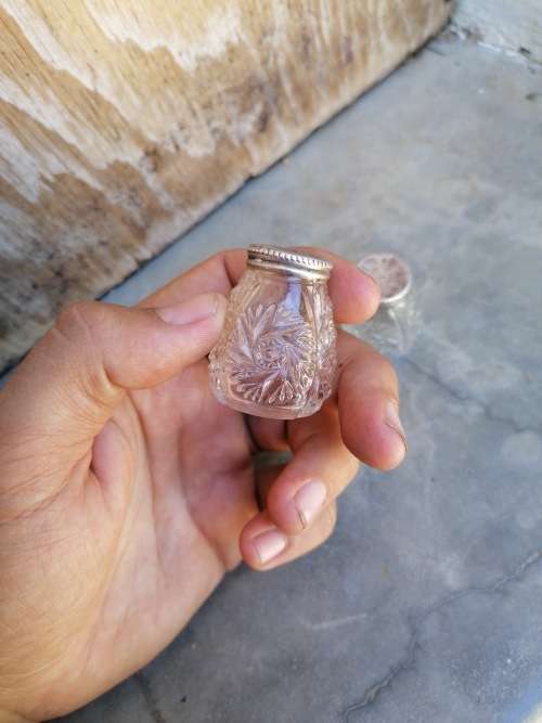 Vintage cut glass with silver lid salt and pepper holder