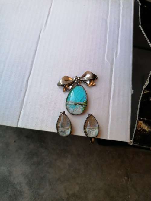 Stunning 1920s art deco TLM sterling butterfly wing set