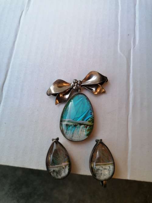 Stunning 1920s art deco TLM sterling butterfly wing set
