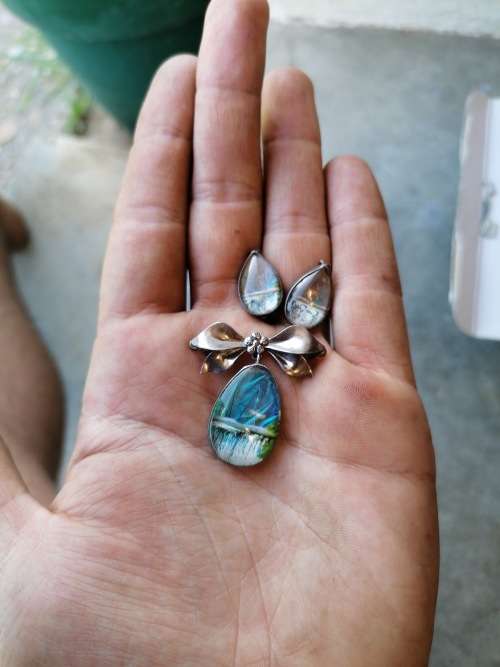 Stunning 1920s art deco TLM sterling butterfly wing set