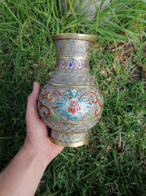1920s Stunning Champleve enameling. High quality detailed solid brass vase!!!!