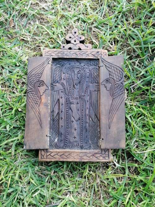 Antique Wood carved Ethiopian triptych