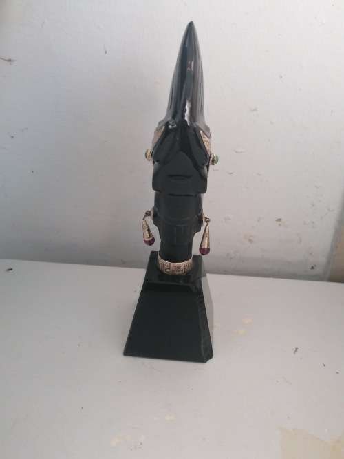CARVED OBSIDIAN STERLING MAYAN / AZTEC FIGURE