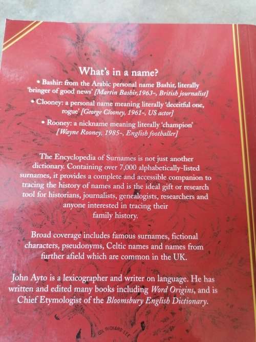 encyclopedia of Surnames by john Ayto
