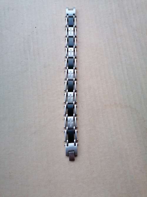 Men`s 1/4 CT. T.W. Diamond Two-Tone Stainless Steel Cross Bracelet