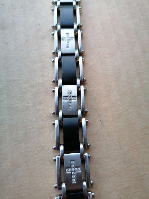 Men`s 1/4 CT. T.W. Diamond Two-Tone Stainless Steel Cross Bracelet