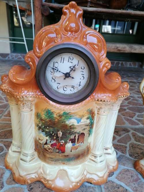 Wow stunning old porcelain Mantle set. Clock needs a service