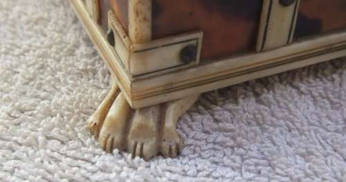 19TH CENTURY GENUINE TORTOISE SHELL AND BONE DESK BOX !