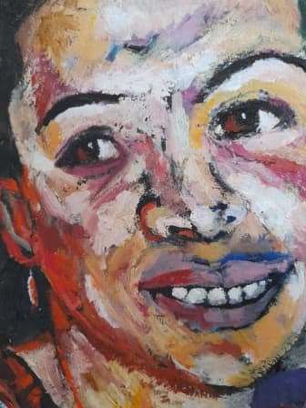 Large Sandy Esau `self portrait with wife and mandela` 895 x 800mm VALUE R10000