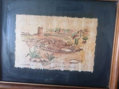 Miniature Drawing Painting Papyrus Pesci Centro Del Papiro Siracusa Italy with certificate