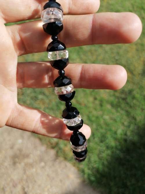 A RARE JET AND VINTAGE CRYSTAL NECKLACE